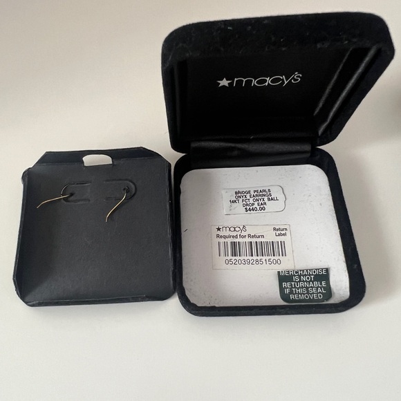 Dangle Onyx 14k Solid Gold Earnings - Picture 7 of 8